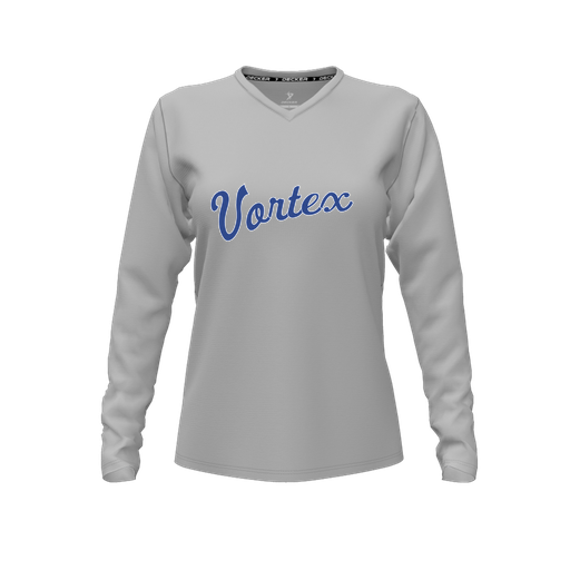 [CUS-DFW-TEES-CMF-VNK-LSL-GRY-FYXS-LOGO2] Decker Comfort T-Shirt (Female Youth XS, Gray, V Neck, Logo 2, Long Sleeve)