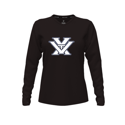 [CUS-DFW-TEES-PER-VNK-LSL-BLK-FYXS-LOGO1] Decker Performance T-Shirt (Female Youth XS, Black, V Neck, Logo 1, Long Sleeve)