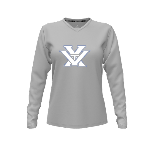 [FTLVPTGY-FYXS-LOGO1] Decker Performance T-Shirt (Female Youth XS, Gray, V Neck, Logo 1, Long Sleeve)