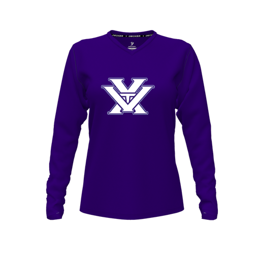 [FTLVPTPP-FYXS-LOGO1] Decker Performance T-Shirt (Female Youth XS, Purple, V Neck, Logo 1, Long Sleeve)